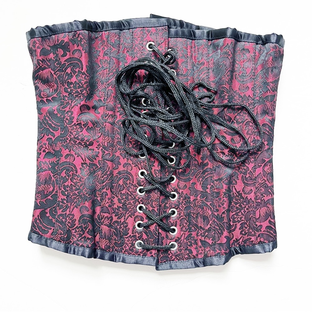 Black and Red Brocade Underbust Cincher Corset Lace-up Hooks